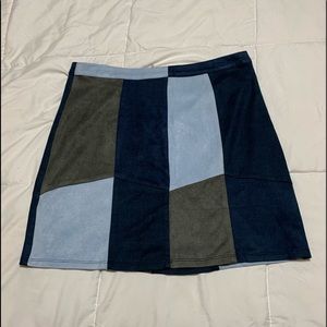 Multicolor Geometric Suede Mini Skirt